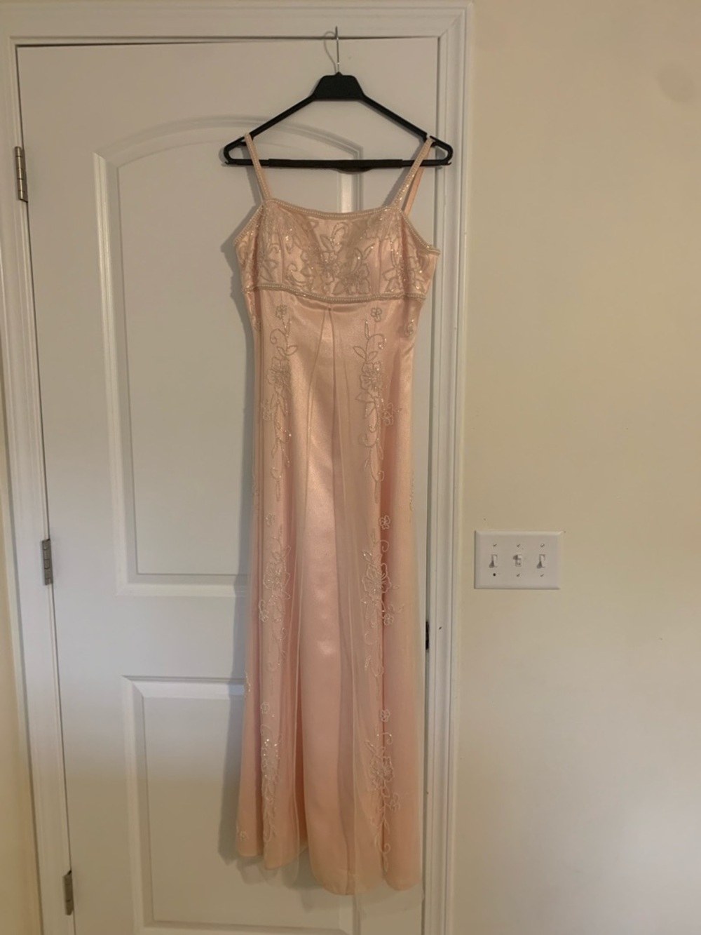 Cache Blush Pink Satin Maxi Slip Dress with Embroidered Detail